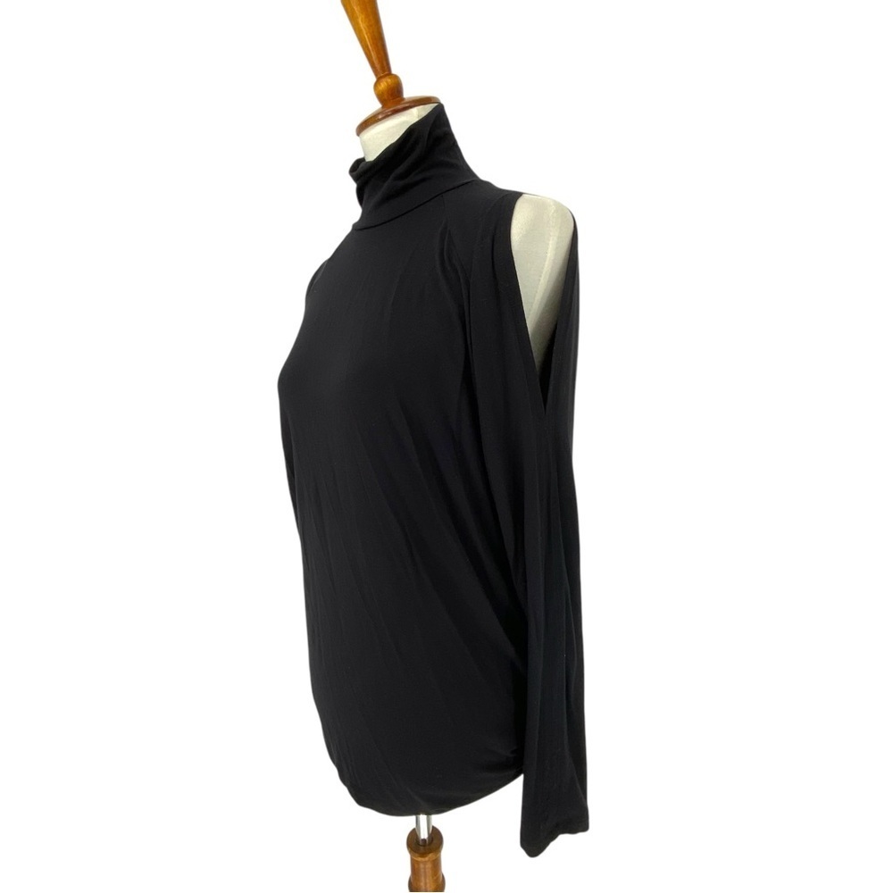Athleta Women's Black Long Sleeve Cold Shoulder Turtleneck Top Sz Medium - Picture 2 of 14